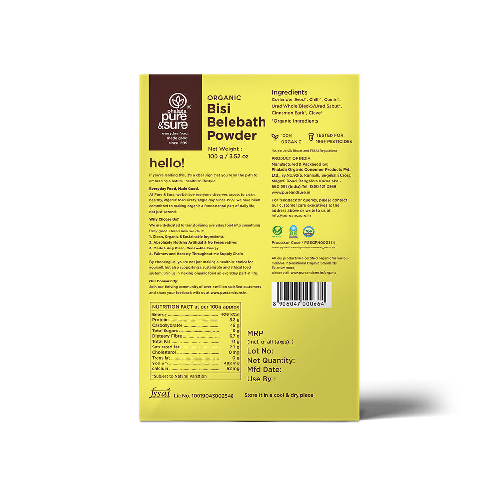 Pure & Sure Organic Bisi Belebath Powder - Distacart