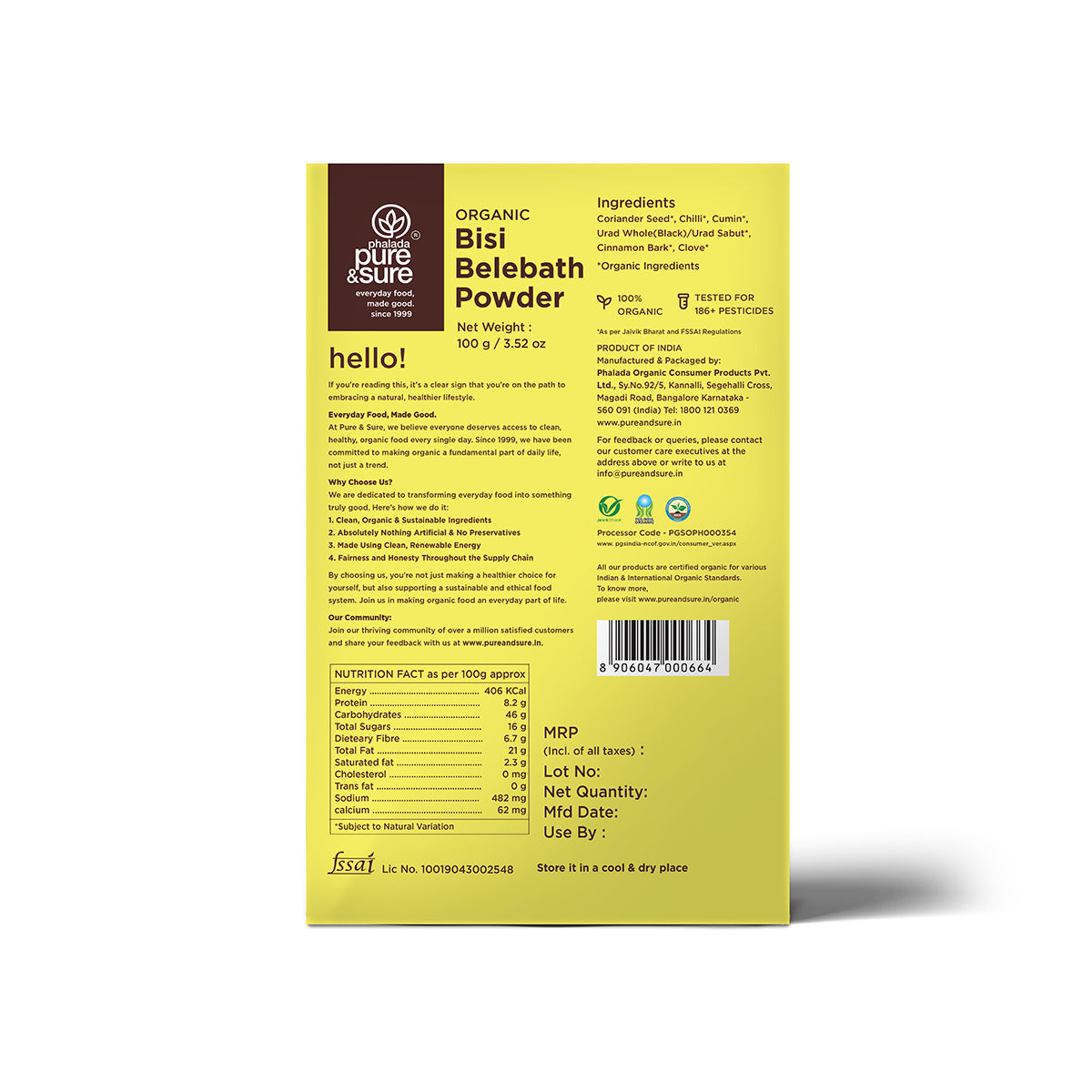 Pure & Sure Organic Bisi Belebath Powder - Distacart