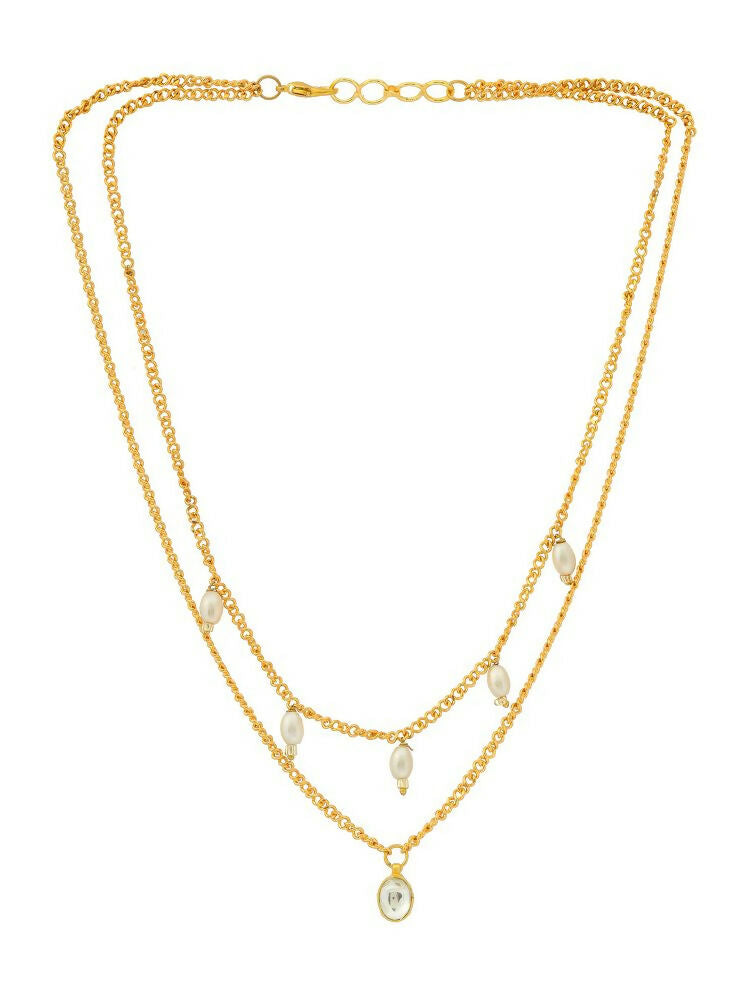 White and Gold, Handcrafted Kundan Necklace - Ruby Raang