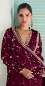 Anaita Maroon Chinon Anarkali Suit with Embroidery Sequins Work - Distacart