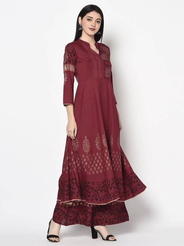 Aniyah Rayon Maroon Color Block Print Anarkali kurta (AN-182K)
