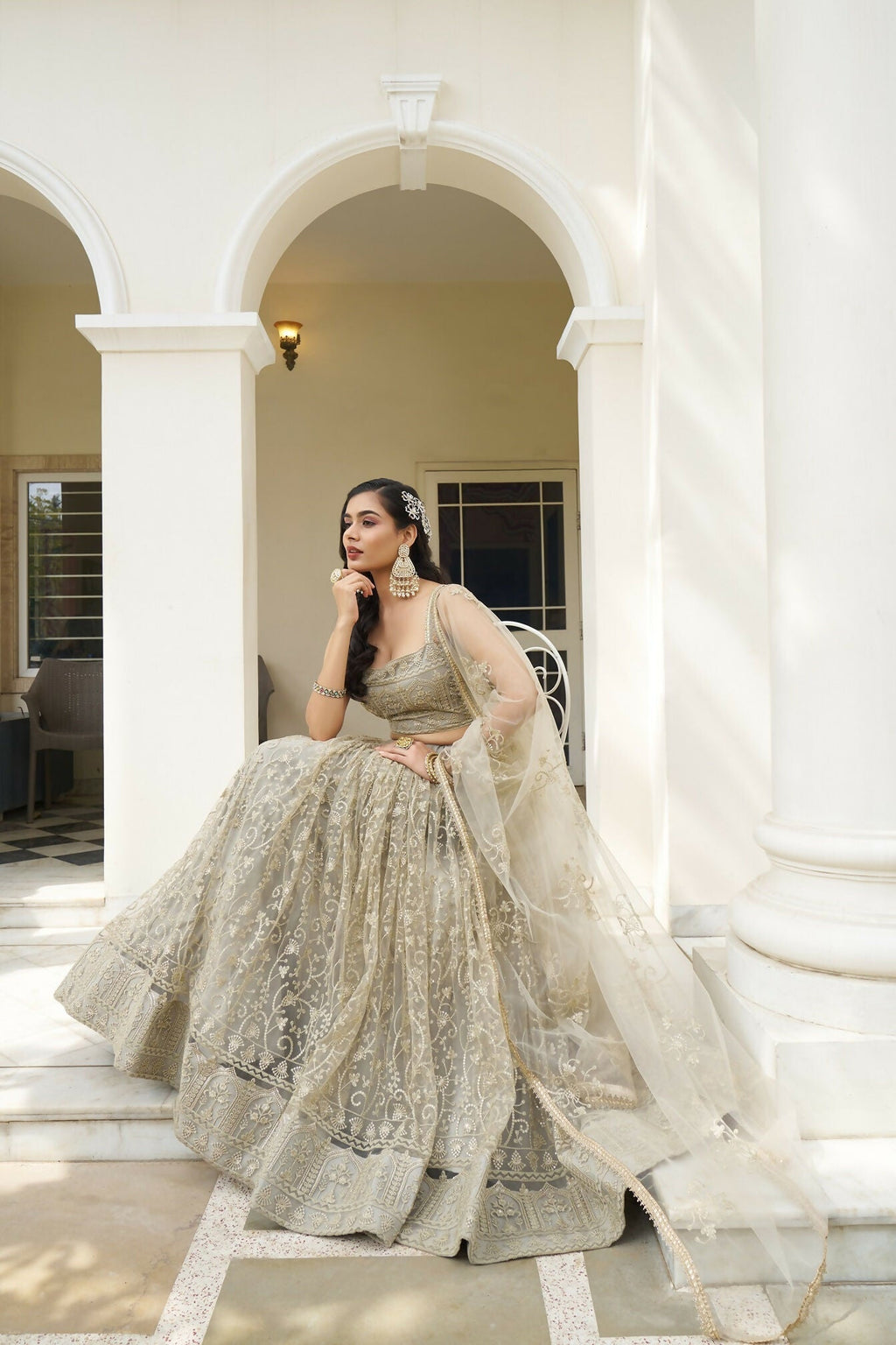 Eilara Glamorous Ivory Butterfly Net With Thread And Sequence Embroidered Work Fancy Lace Lehenga Choli For Wedding