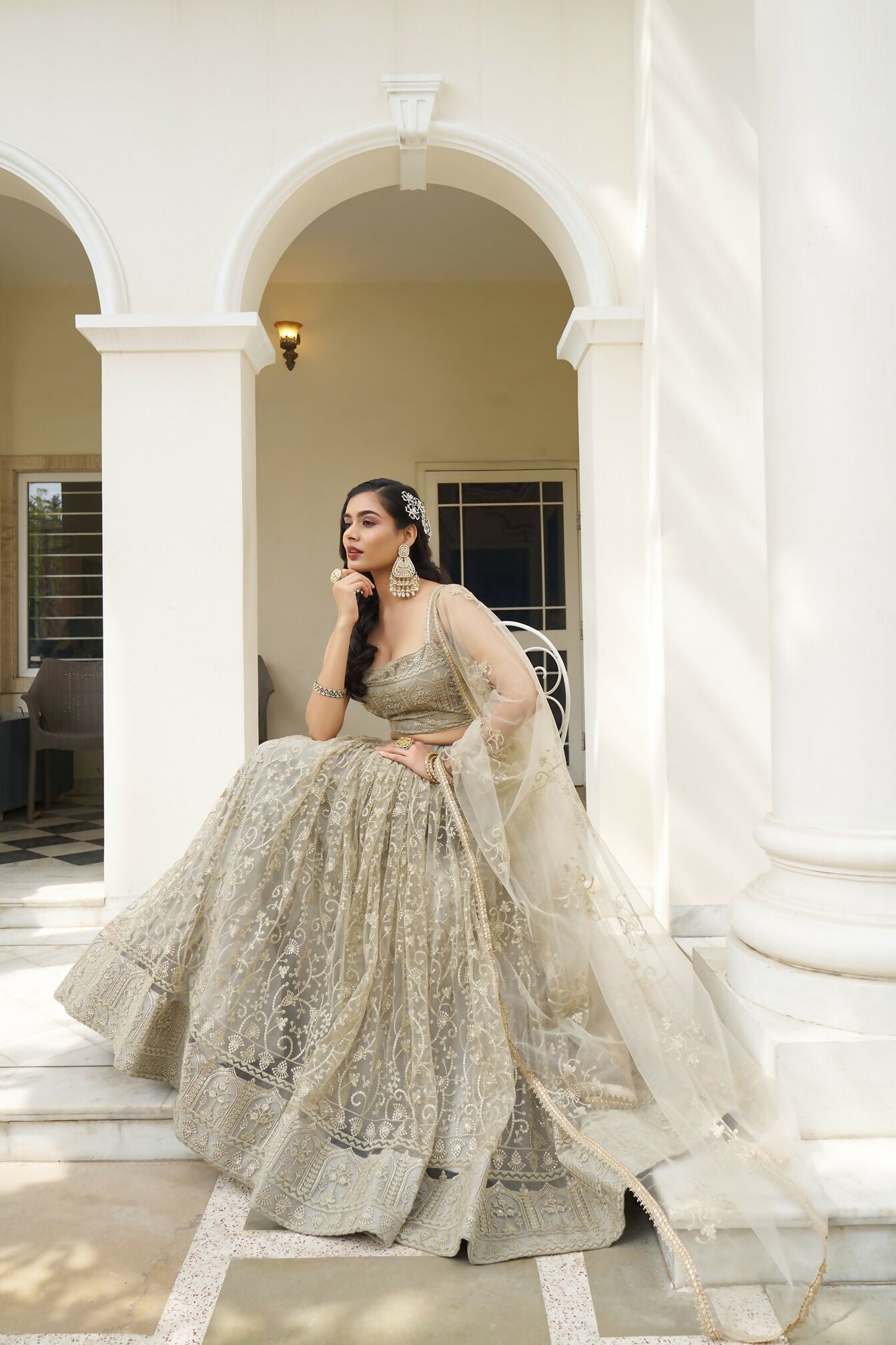 Eilara Glamorous Ivory Butterfly Net With Thread And Sequence Embroidered Work Fancy Lace Lehenga Choli For Wedding