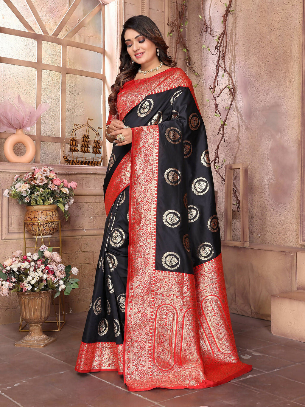 Joban Fashion Black Banarasi Soft Silk Woven Saree - Distacart