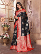 Joban Fashion Black Banarasi Soft Silk Woven Saree - Distacart