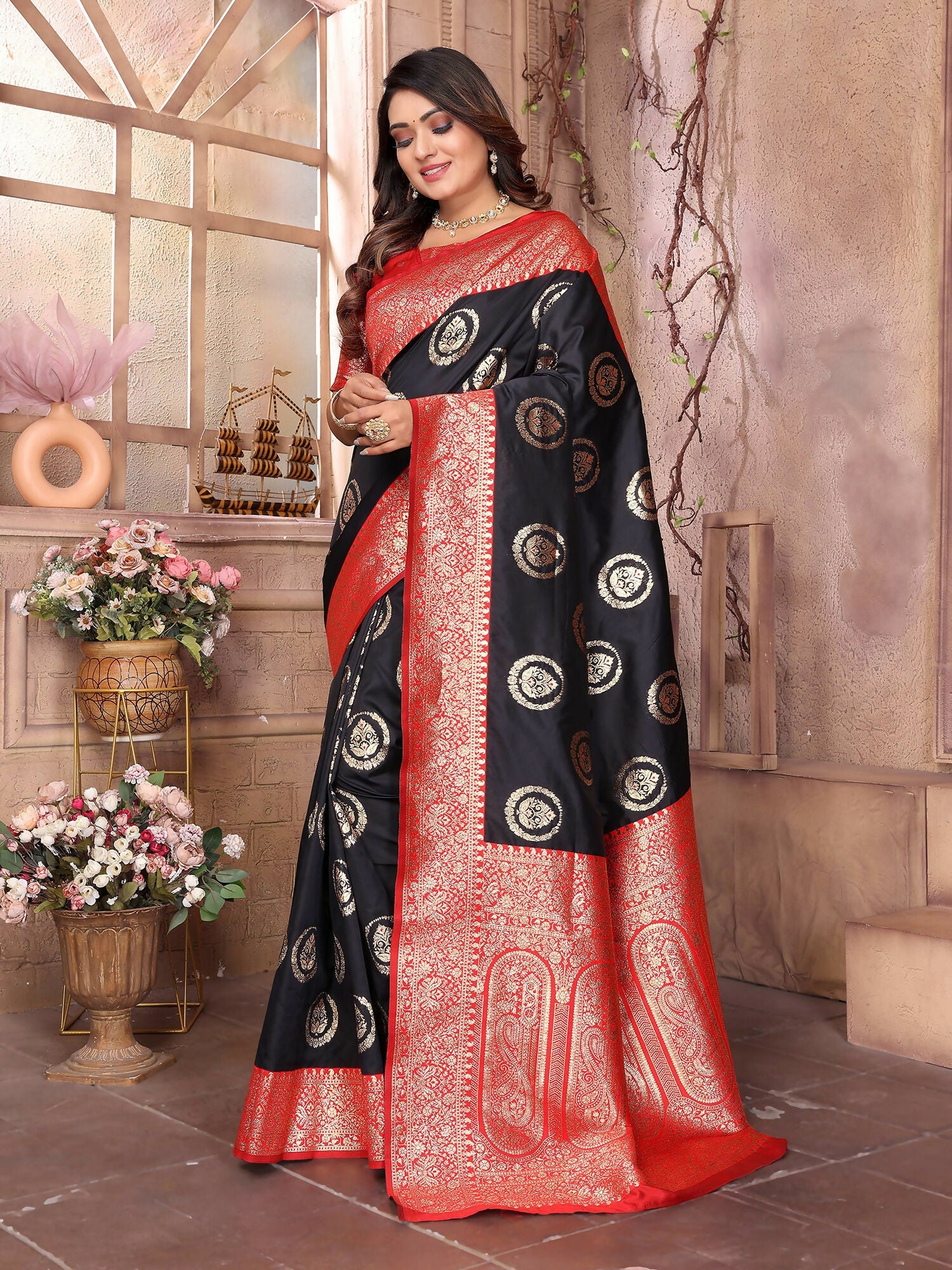 Joban Fashion Black Banarasi Soft Silk Woven Saree - Distacart