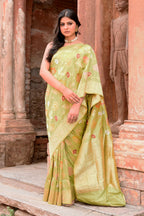 Joban Fashion Light Green Banarasi Katan Pure Handloom Banarasi Silk Saree
