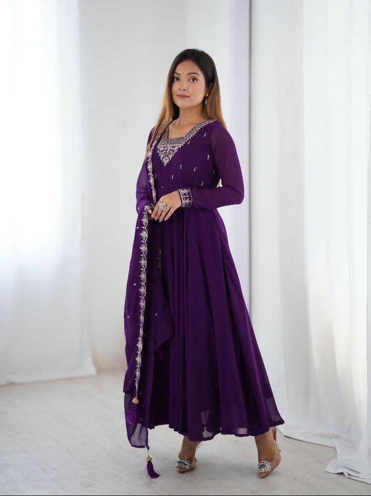 Joban Fashion Purple Kurta Set Georgette Sequence Embroidery Work - Distacart