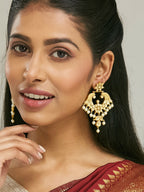 Nuyug 22K Gold-Plated Kundan and Pearl Earrings with Floral Stud and Intricate Crescent Design Chandbalis - Distacart