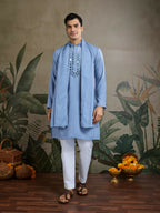 Vastranavya Light Blue Exclusive Viscose Silk Festival Wear Real Mirror Work Kurta with Dupatta
