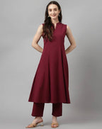 FIORRA Women's Maroon Rayon Silk A-Line Kurta Set