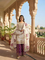 Teeya Creation Wine Gimmy Silk Designer Embroidery Work Wedding Wear Palazzo Pair - Distacart