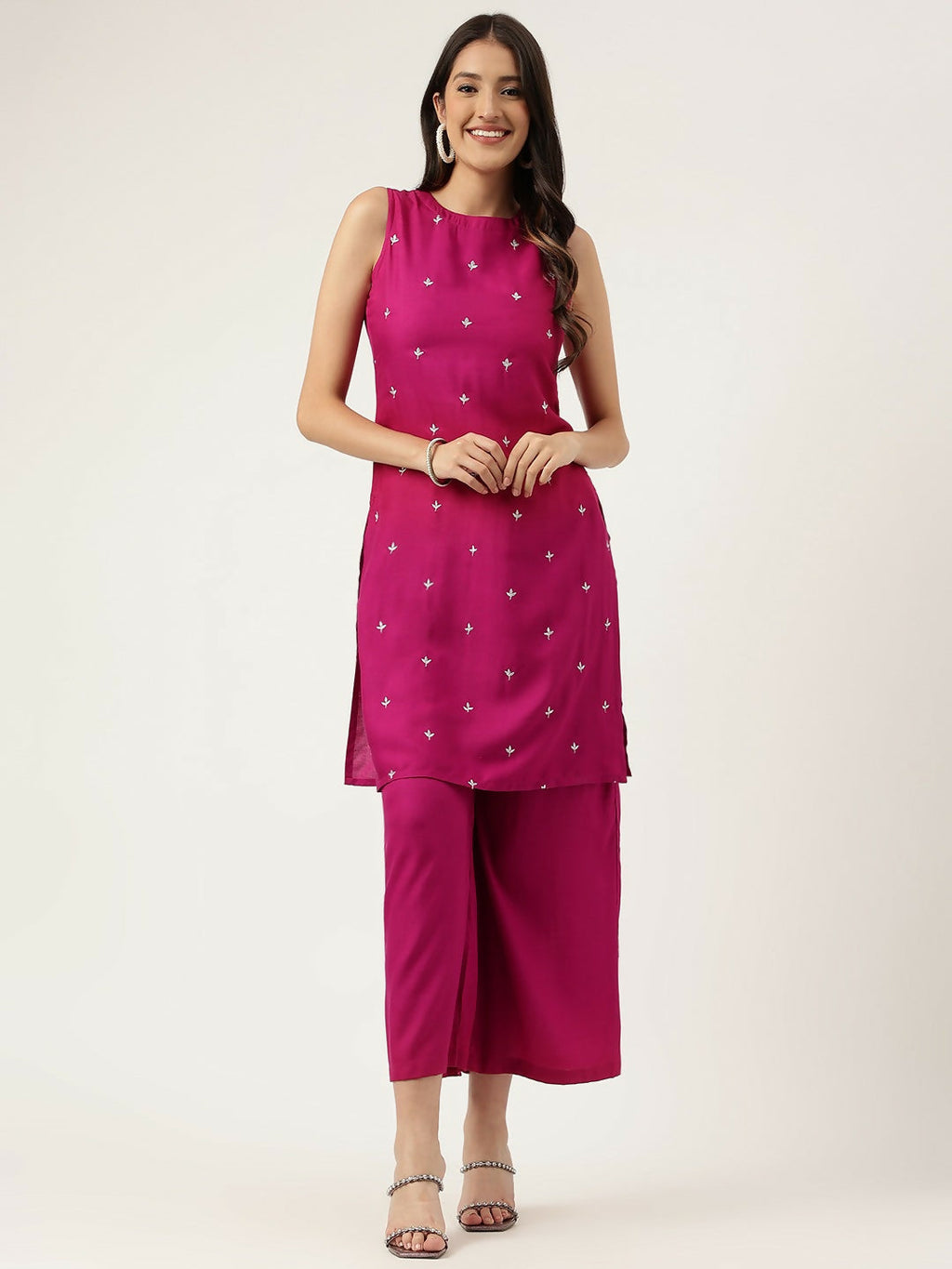 Joban Fashion Pink Rayon and Embroidered Work Straight Kurta Bottom Set