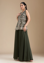 Teeya Creation Mehendi Color Star Georgette Party Wear Designer Peplum Sharara Set