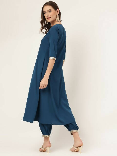 FIORRA Women's Turquise Blue Poly Crepe A-Line Kurta Set