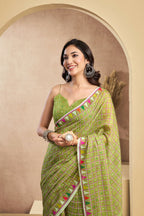 Vastranavya Mehendi Digital Printed Linen Ready To Wear Designer Saree with Unstitched Blouse - Distacart