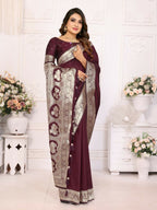 Anaita Dark Brown Banarasi Silk With Beautiful Gala Weaving Saree With Blouse