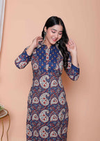 Miravan Womens Cotton Floral Printed Shirt-Collar Straight Kurta And Palazzo Set - Distacart