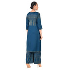 Aniyah Rayon Block Print Front Slit Straight Kurta In Blue Color (AN-167K)