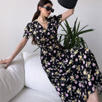 Pimu New Season Baby Collar Viscose Midi Dress - Belted Trend - Black