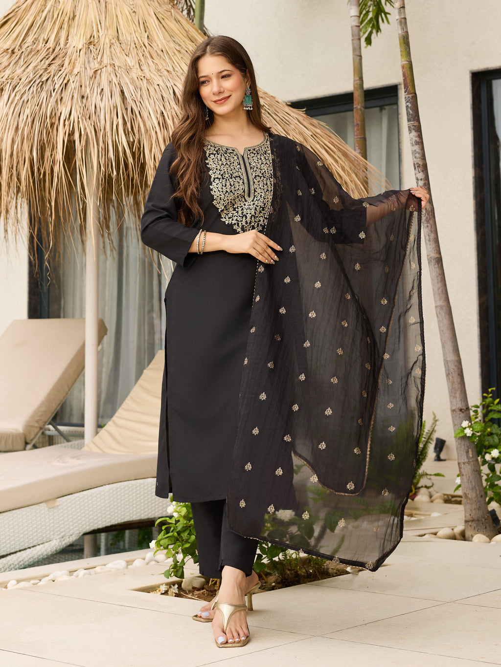 The52 Women Embroidery Work with Viscose Fabric Straight Kurta, Pant and Dupatta Set - Distacart