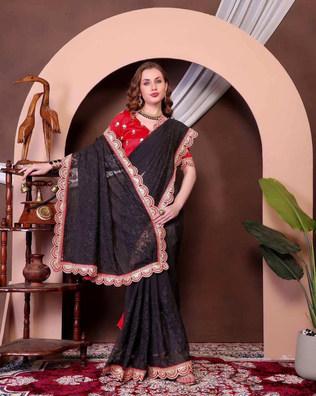 Teeya Creation Black Color Georgette Fabric Chikankari Work Saree - Distacart