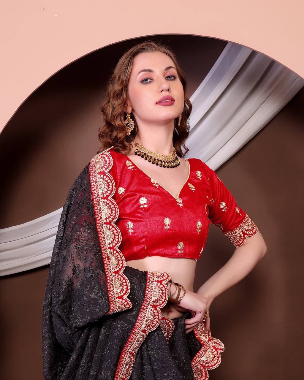 Teeya Creation Black Color Georgette Fabric Chikankari Work Saree - Distacart