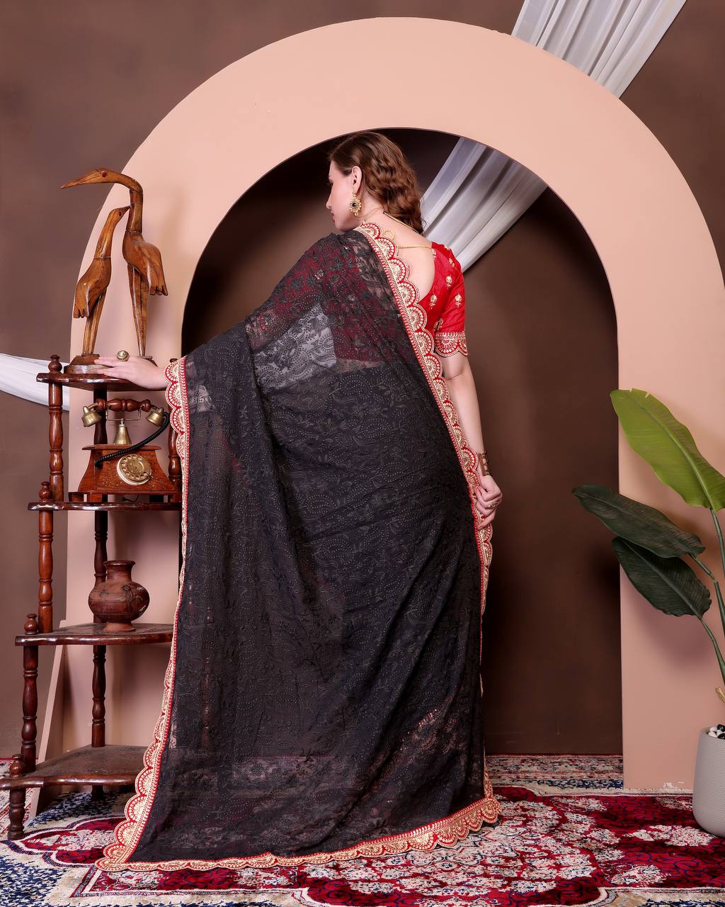 Teeya Creation Black Color Georgette Fabric Chikankari Work Saree - Distacart