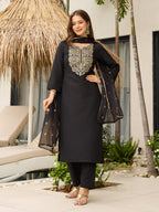 The52 Women Embroidery Work with Viscose Fabric Straight Kurta, Pant and Dupatta Set - Distacart