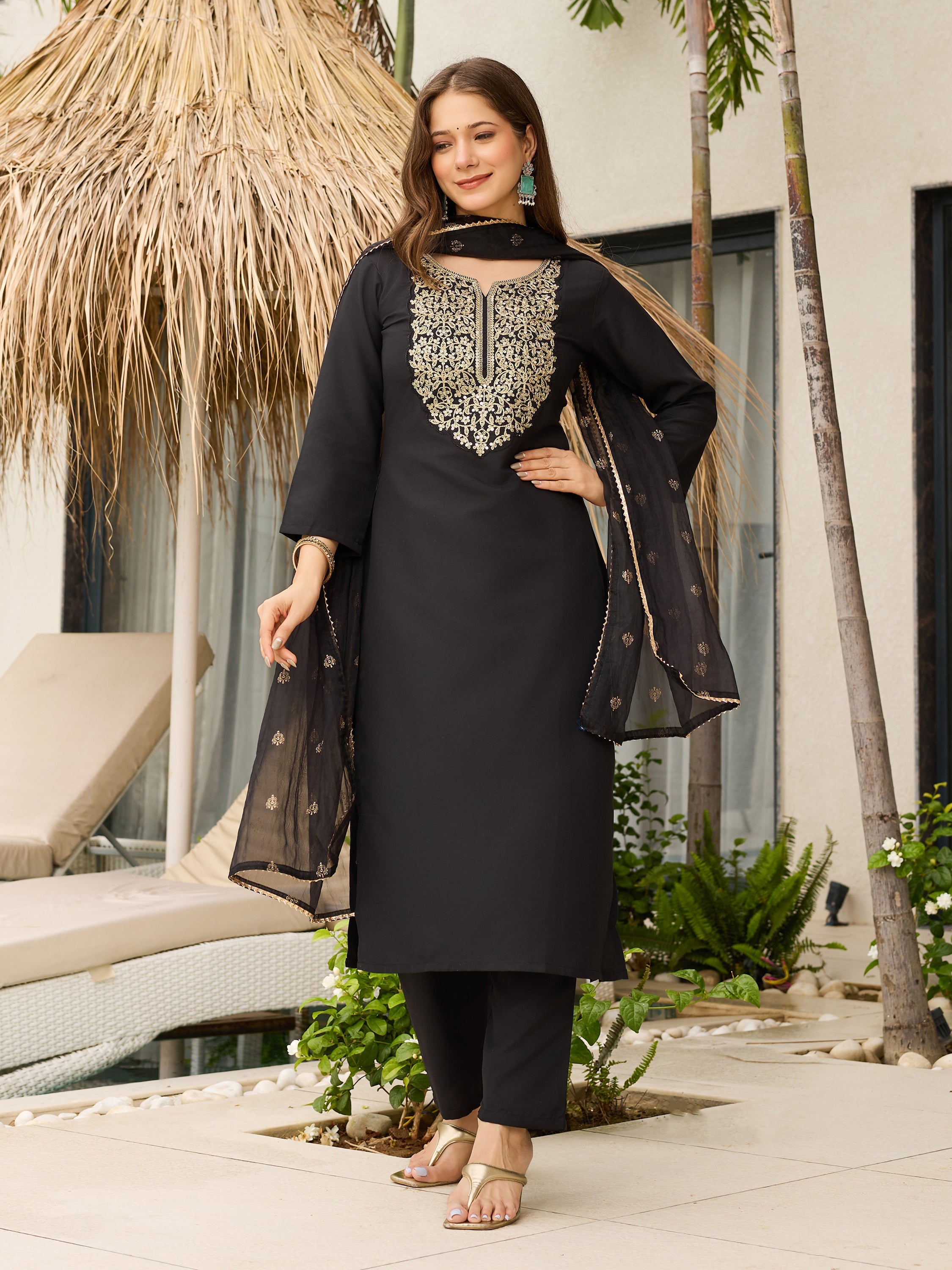 The52 Women Embroidery Work with Viscose Fabric Straight Kurta, Pant and Dupatta Set - Distacart