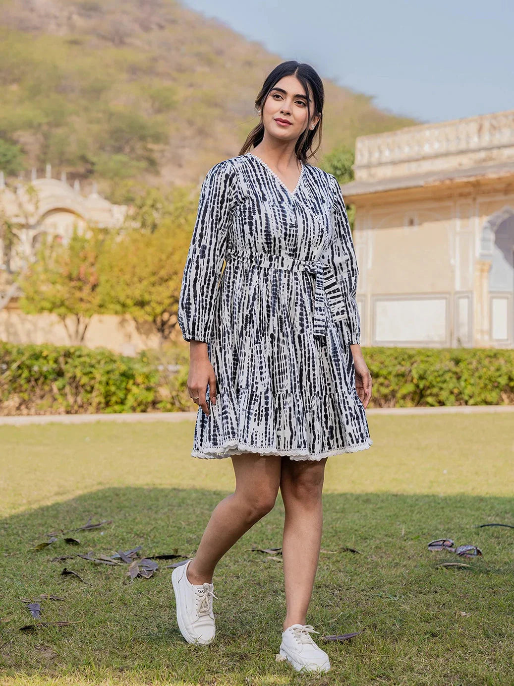 Yufta Black And White Pure Cotton Tie Dye Less Border Tassels Were Dress - Distacart