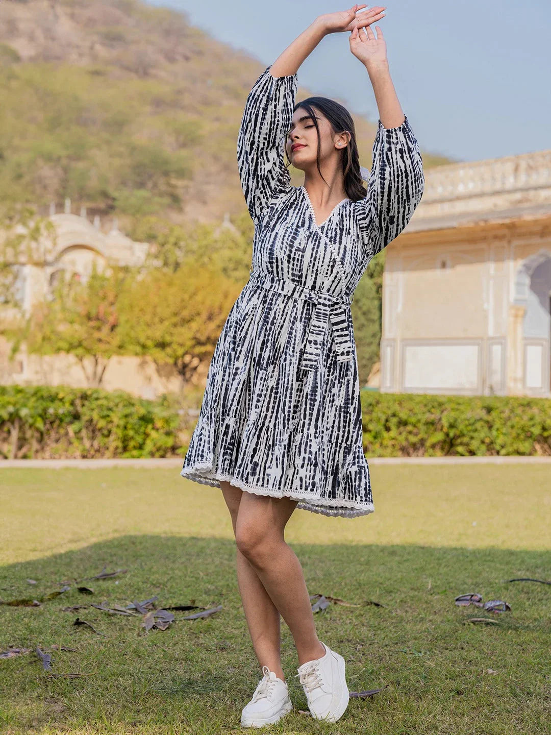 Yufta Black And White Pure Cotton Tie Dye Less Border Tassels Were Dress - Distacart