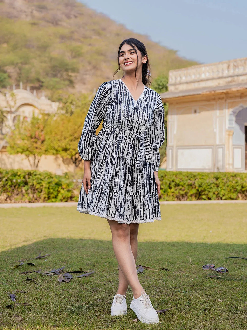 Yufta Black And White Pure Cotton Tie Dye Less Border Tassels Were Dress - Distacart