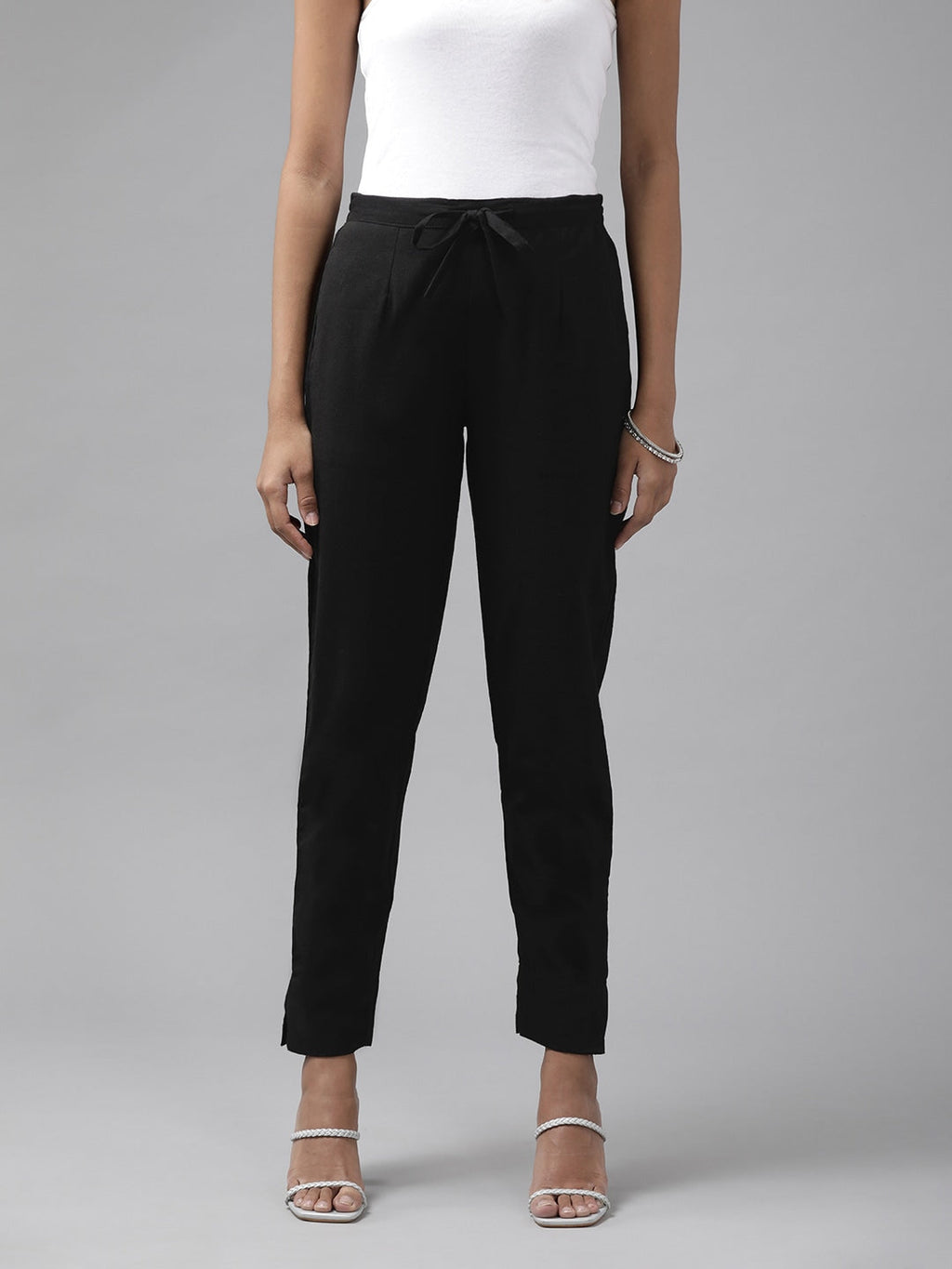 Yufta Black Cotton Fit Trousers