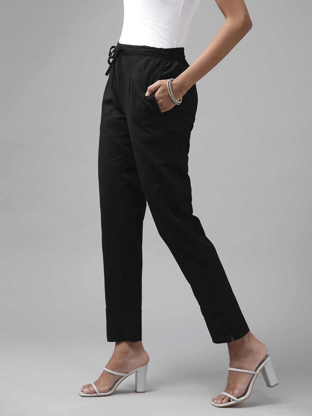 Yufta Black Cotton Fit Trousers