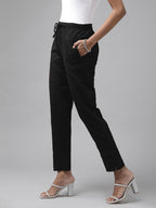Yufta Black Cotton Fit Trousers