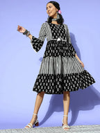 Yufta Black Ethnic Motifs Indie Gal Dress - Distacart