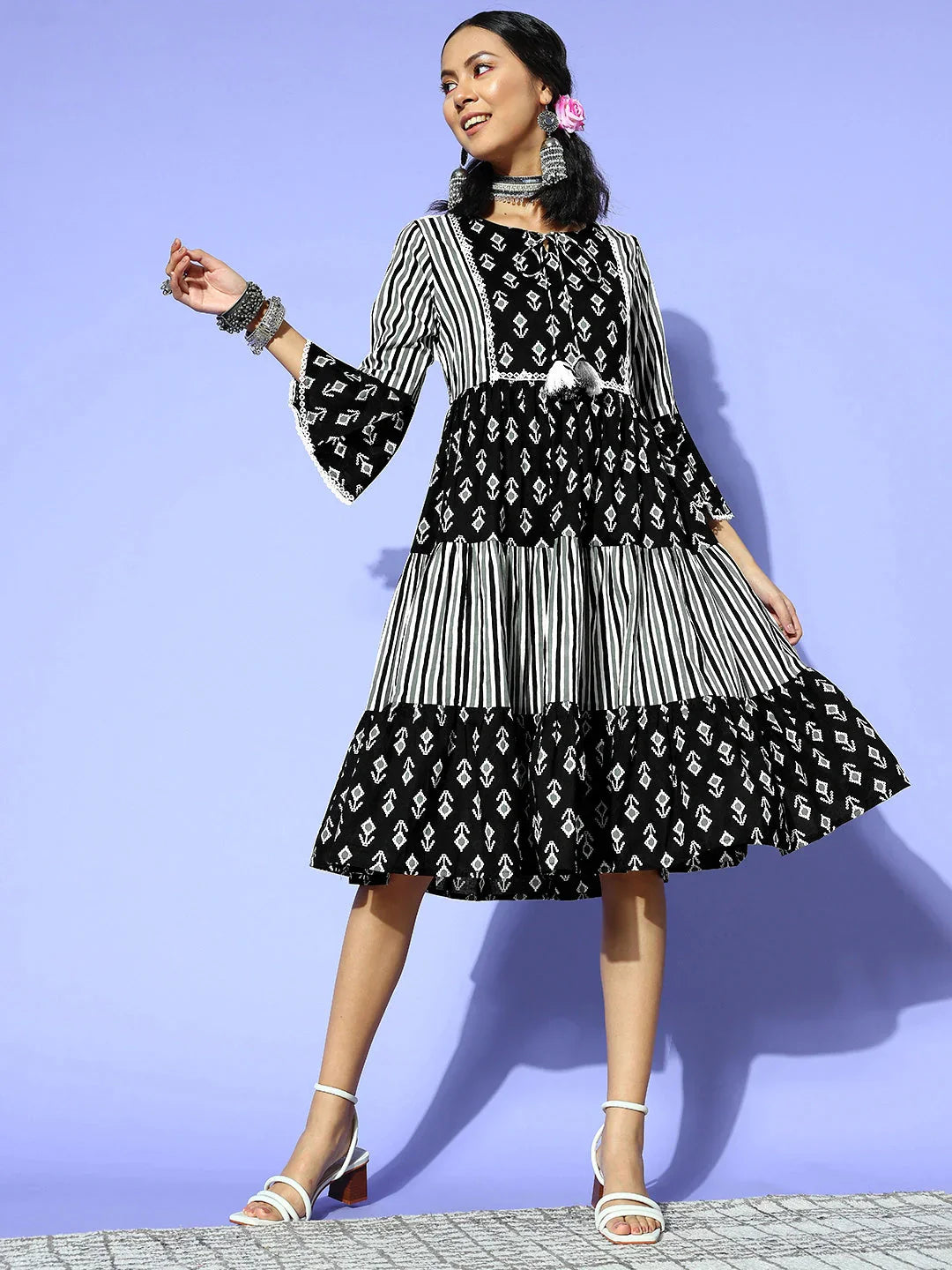 Yufta Black Ethnic Motifs Indie Gal Dress - Distacart