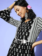 Yufta Black Ethnic Motifs Indie Gal Dress - Distacart