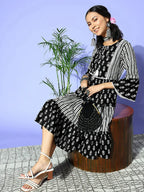 Yufta Black Ethnic Motifs Indie Gal Dress - Distacart
