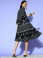 Yufta Black Ethnic Motifs Indie Gal Dress - Distacart