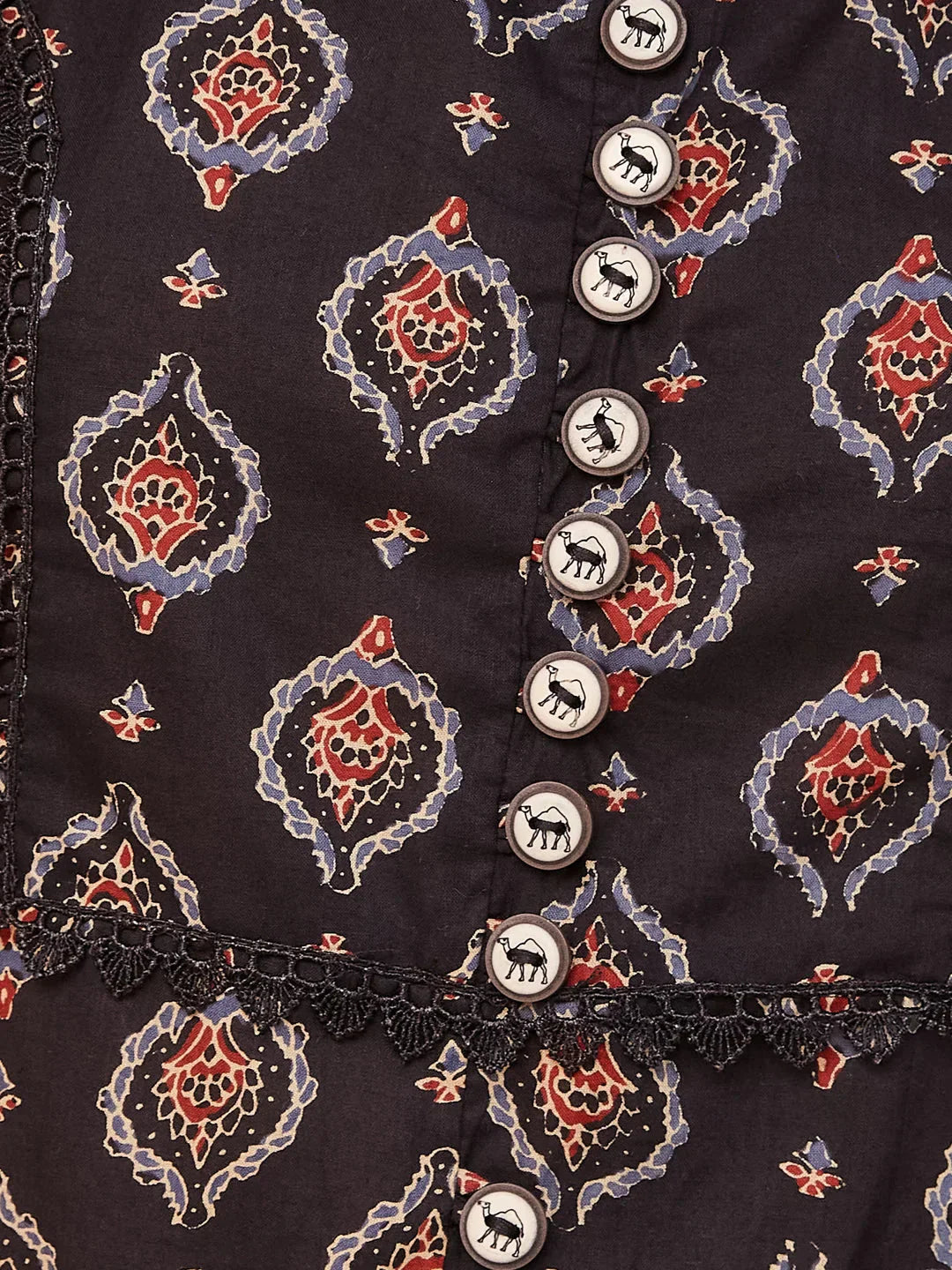 Yufta Black Ethnic Motifs Round Neck Straight Kurta