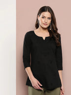 Yufta Black Floral Chikankari Embroidered Pure Cotton Top
