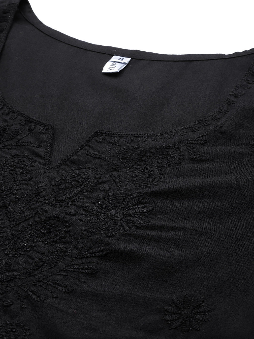 Yufta Black Floral Chikankari Embroidered Pure Cotton Top