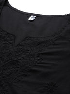 Yufta Black Floral Chikankari Embroidered Pure Cotton Top
