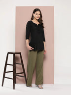 Yufta Black Floral Chikankari Embroidered Pure Cotton Top