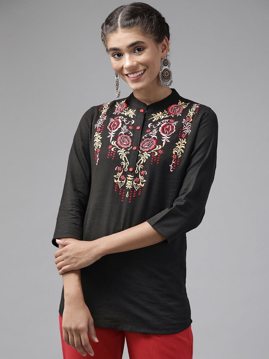 Yufta Black Floral Embroidered Top