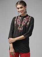 Yufta Black Floral Embroidered Top