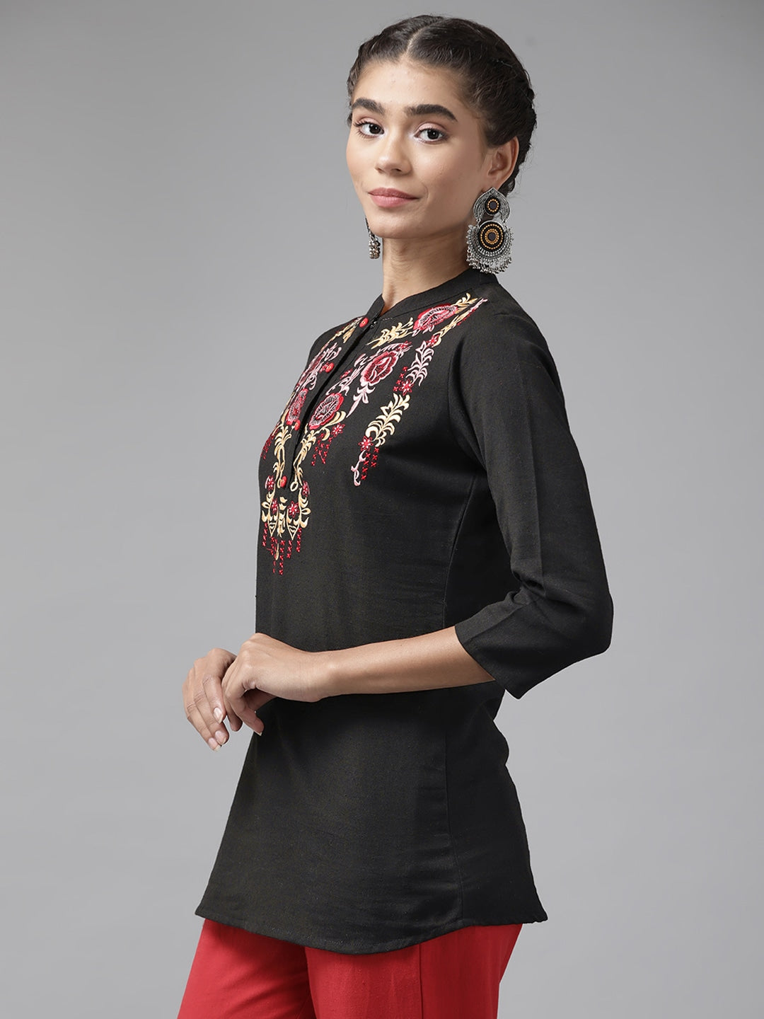 Yufta Black Floral Embroidered Top