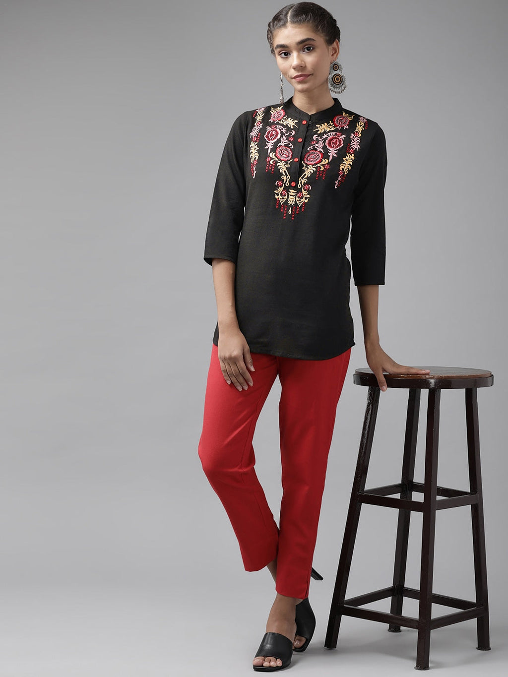 Yufta Black Floral Embroidered Top